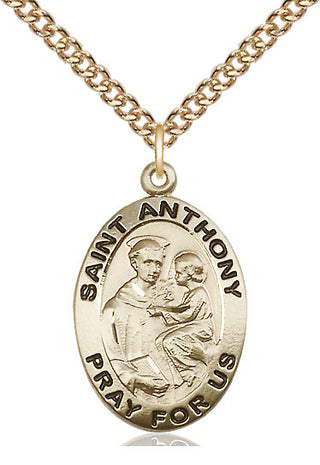 14kt Gold Saint Anthony of Padua Medal Engraved Catholic Saint Jewelry