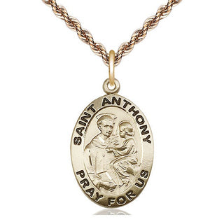 14kt Gold Saint Anthony of Padua Medal Engraved Catholic Saint Jewelry