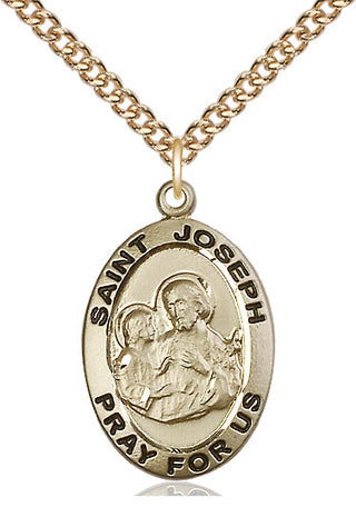 14kt Gold Saint Joseph Medal Engraved Catholic Saint Jewelry