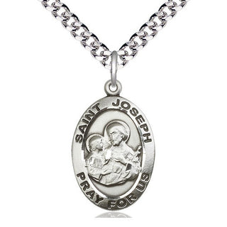 Pewter Saint Joseph Medal Catholic Jewelry Engraved Catholic Saint Jewelry