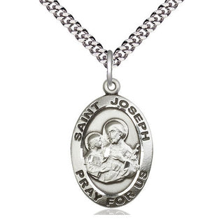 Pewter Saint Joseph Medal Catholic Jewelry Engraved Catholic Saint Jewelry