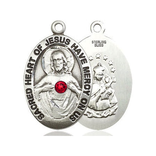 Sterling Silver Scapular with Ruby Stone Pendant with 3mm Ruby Swarovski Necklace