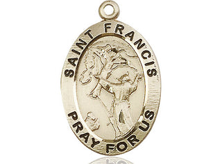 14kt Gold Saint Francis of Assisi Medal Engraved Catholic Saint Jewelry