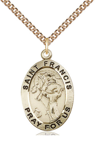 14kt Gold Saint Francis of Assisi Medal Engraved Catholic Saint Jewelry