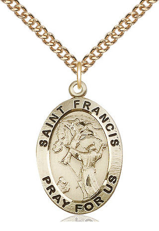14kt Gold Saint Francis of Assisi Medal Engraved Catholic Saint Jewelry