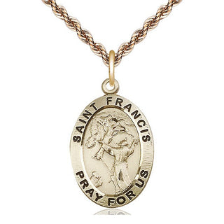 14kt Gold Saint Francis of Assisi Medal Engraved Catholic Saint Jewelry