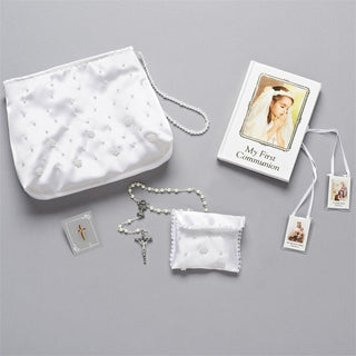 6 Pc Girl Purse Set With Rosary Pouch, Book, Pin, Scapular