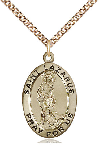 14kt Gold Saint Lazarus Medal Engraved Catholic Saint Jewelry