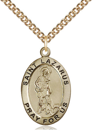14kt Gold Saint Lazarus Medal Engraved Catholic Saint Jewelry