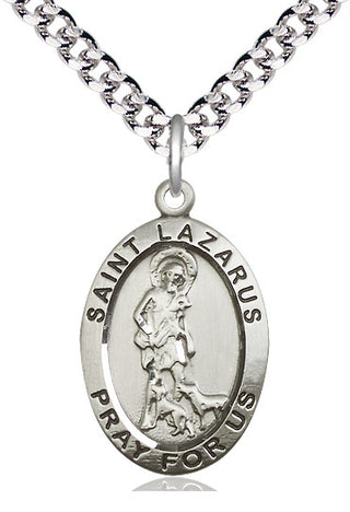 Sterling Silver Saint Lazarus Medal Catholic Jewelry Engraved Catholic Saint Jewelry