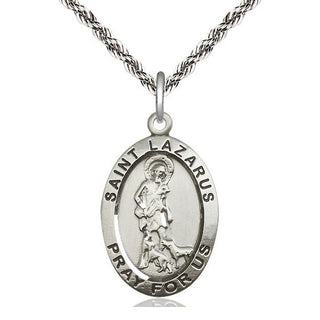 Sterling Silver Saint Lazarus Medal Catholic Jewelry Engraved Catholic Saint Jewelry