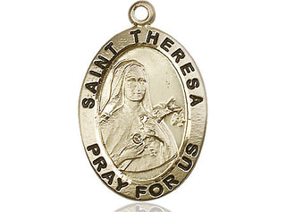 14kt Gold Saint Theresa Medal Engraved Catholic Saint Jewelry