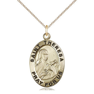 14kt Gold Saint Theresa Medal Engraved Catholic Saint Jewelry