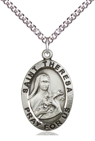 Sterling Silver Saint Theresa Medal Catholic Jewelry Engraved Catholic Saint Jewelry