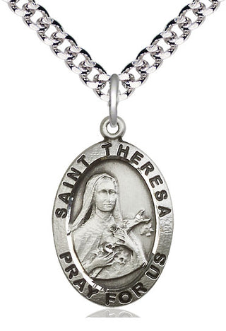 Sterling Silver Saint Theresa Medal Catholic Jewelry Engraved Catholic Saint Jewelry