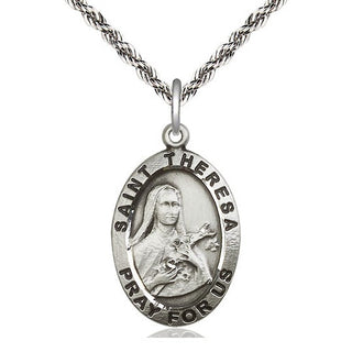 Sterling Silver Saint Theresa Medal Catholic Jewelry Engraved Catholic Saint Jewelry