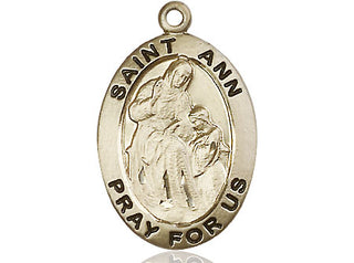 14kt Gold Saint Ann Medal Engraved Catholic Saint Jewelry