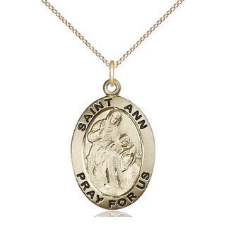 14kt Gold Saint Ann Medal Engraved Catholic Saint Jewelry
