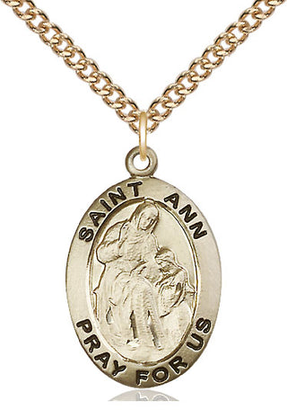 14kt Gold Saint Ann Medal Engraved Catholic Saint Jewelry