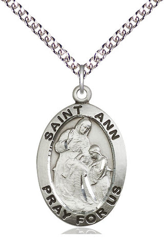 Sterling Silver Saint Ann Medal Catholic Jewelry Engraved Catholic Saint Jewelry