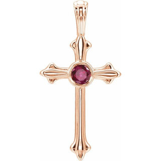 14K Rose Natural Ruby Cross Pendant