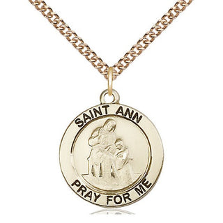 14kt Gold Filled Saint Ann Medal Religious Jewelry Engraved Catholic Saint Jewelry