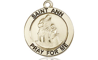 14kt Gold Saint Ann Medal Engraved Catholic Saint Jewelry