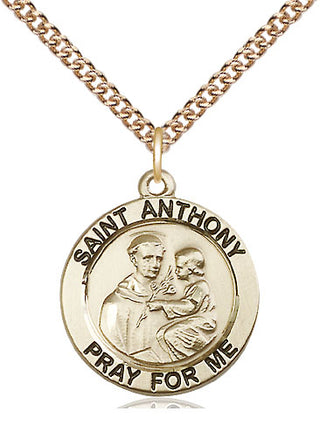 14kt Gold Saint Anthony of Padua Medal Engraved Catholic Saint Jewelry