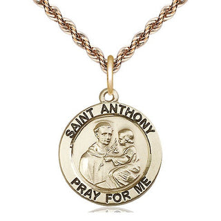 14kt Gold Saint Anthony of Padua Medal Engraved Catholic Saint Jewelry
