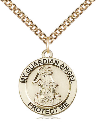 14kt Gold Guardian Angel Medal Engraved Catholic Saint Jewelry