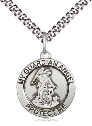 Pewter Guardian Angel Medal Religious Jewelry Engraved Catholic Saint Jewelry