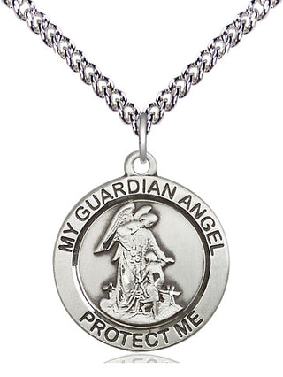 Sterling Silver Guardian Angel Medal Religious Jewelry Engraved Catholic Saint Jewelry