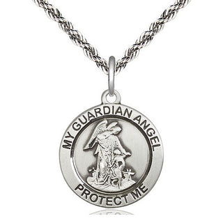 Sterling Silver Guardian Angel Medal Religious Jewelry Engraved Catholic Saint Jewelry