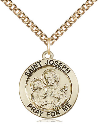 14kt Gold Saint Joseph Medal Engraved Catholic Saint Jewelry