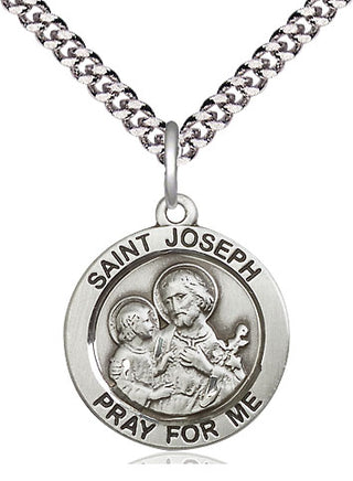 Pewter Saint Joseph Medal Religious Jewelry Engraved Catholic Saint Jewelry