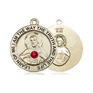 14kt Gold Filled Scapular with Ruby Stone Pendant with a 3mm Ruby Swarovski stone on an 18-inch Gold Filled Light Curb Chain