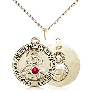 14kt Gold Filled Scapular with Ruby Stone Pendant with 3mm Ruby Swarovski Necklace