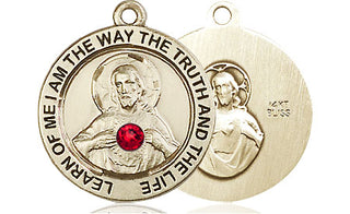 14kt Gold Scapular with Ruby Stone Medal with a 3mm Ruby Swarovski stone