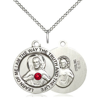 Sterling Silver Scapular with Ruby Stone Pendant with 3mm Ruby Swarovski stone Necklace