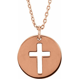 14K Rose Pierced Cross Disc 16-18" Necklace