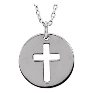 Sterling Silver Pierced Cross Disc 16-18" Necklace