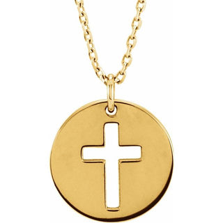 14K Yellow Pierced Cross Disc 16-18" Necklace