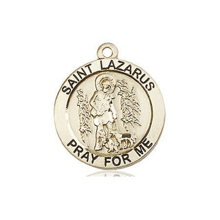14kt Gold Saint Lazarus Medal Engraved Catholic Saint Jewelry