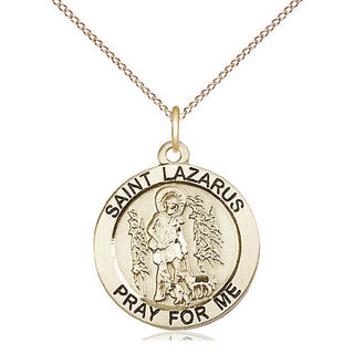 14kt Gold Saint Lazarus Medal Engraved Catholic Saint Jewelry