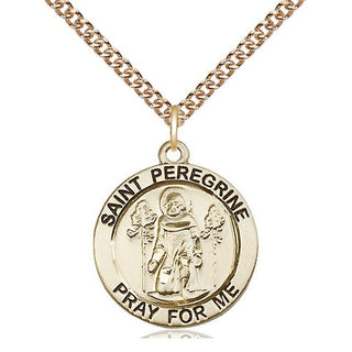 14kt Gold Saint Peregrine Medal Engraved Catholic Saint Jewelry