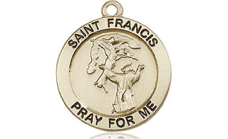 14kt Gold Saint Francis of Assisi Medal Engraved Catholic Saint Jewelry
