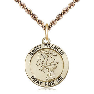 14kt Gold Saint Francis of Assisi Medal Engraved Catholic Saint Jewelry