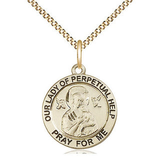 14kt Gold Filled Our Lady of Perpetual Help Medal Religious Jewelry Engraved Catholic Saint Jewelry
