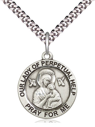 Pewter Our Lady of Perpetual Help Medal Religious Jewelry Engraved Catholic Saint Jewelry