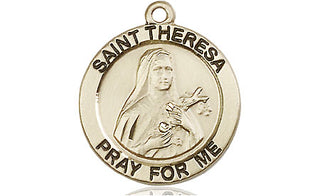 14kt Gold Filled Saint Theresa Medal Engraved Catholic Saint Jewelry